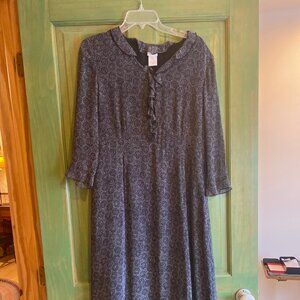 Garnet Hill Silk Dress Size 12 Black and Gray
